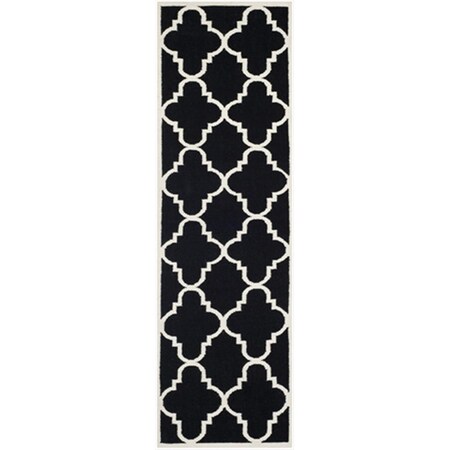 Safavieh 2 Ft. -6 In. X 12 Ft. Runner Contemporary Dhurries- Black And Ivory- Flatweave Rug DHU633A-212